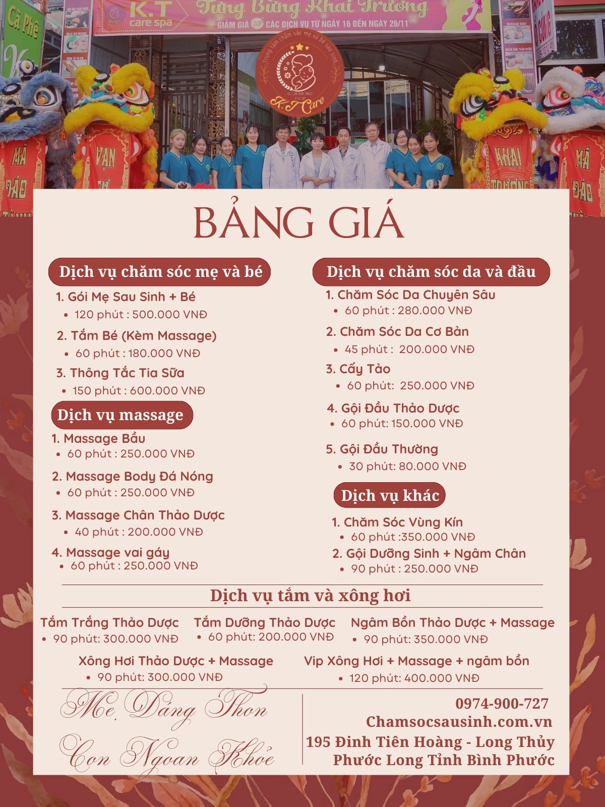 Bảng giá chăm sóc mẹ và bé sau sinh